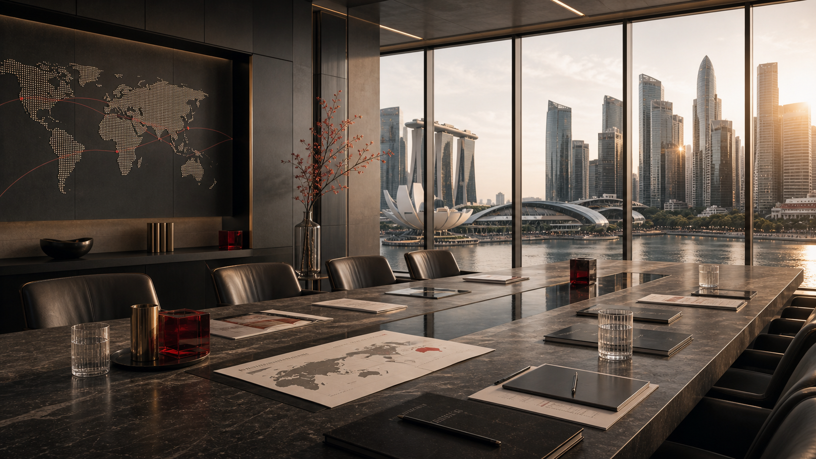 Premium Singapore boardroom prepared for international growth consulting