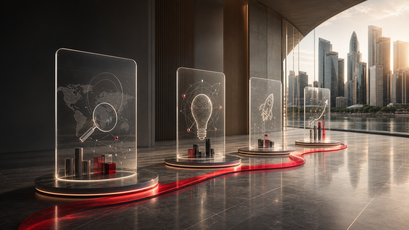 Premium strategic process gallery with global growth pathway