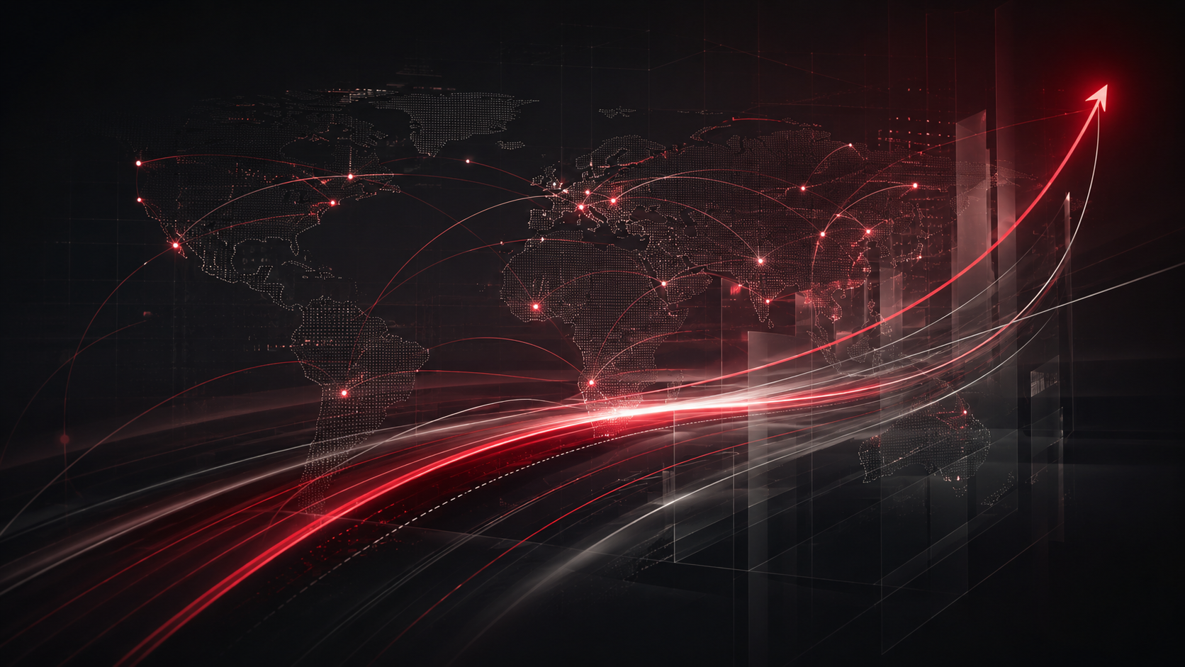 Global growth network map with red connection lines