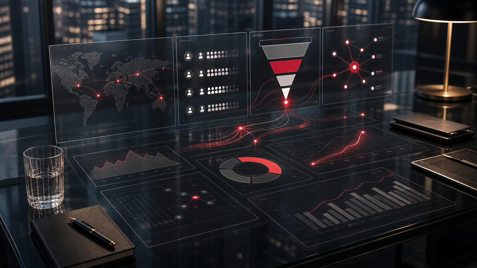 Premium digital marketing dashboard with audience and conversion pathways